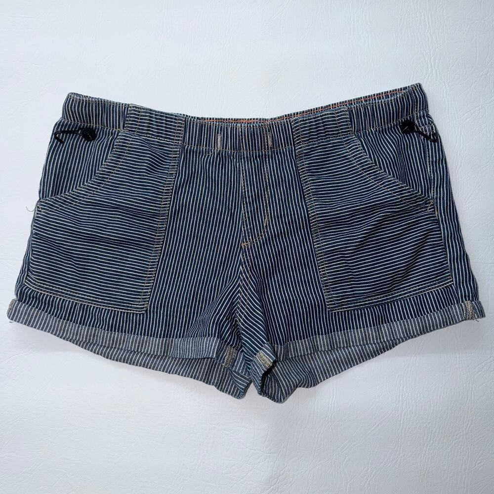 Roxy Womens Large Striped Utility Cuffed Shorts Hickory Stripe Elastic Waist